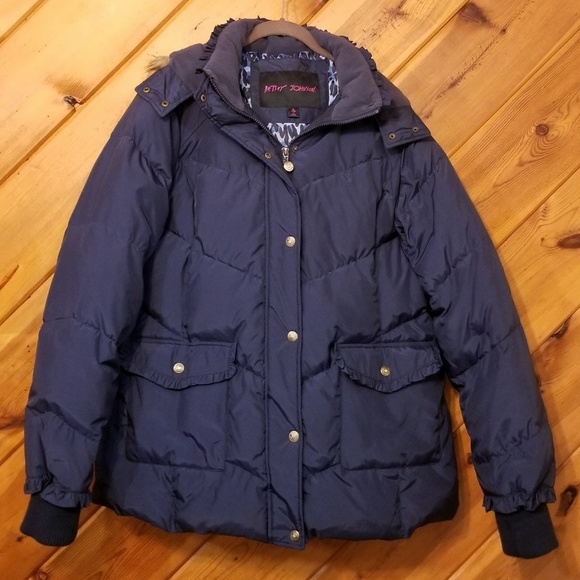 Betsey Johnson Jackets & Blazers - Betsey Johnson Puffer Coat Navy with Fur Hood XL